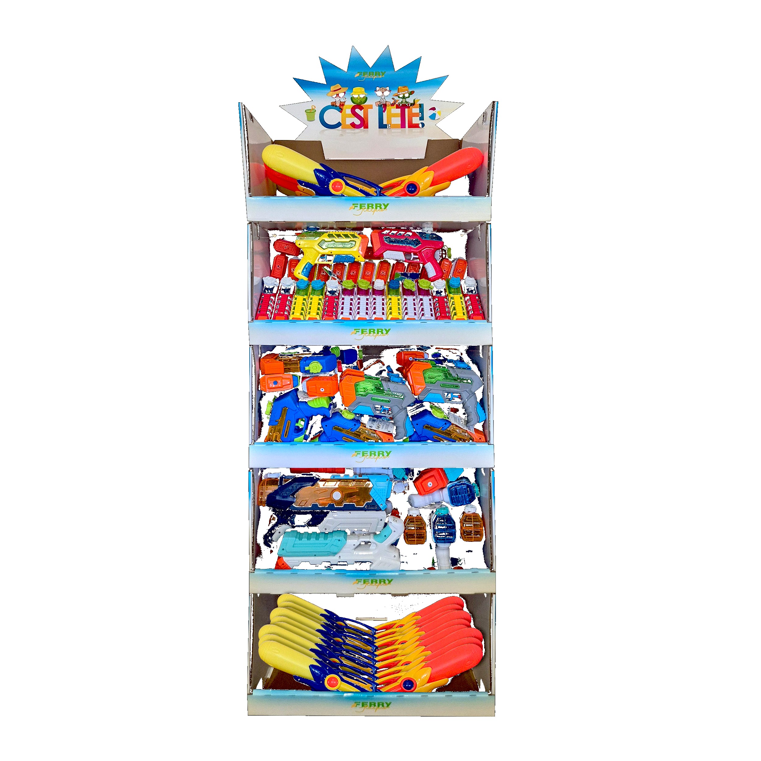 EXPOSITOR PISTOLAS DE AGUA 150 PIEZAS?v=697c0b06bd048